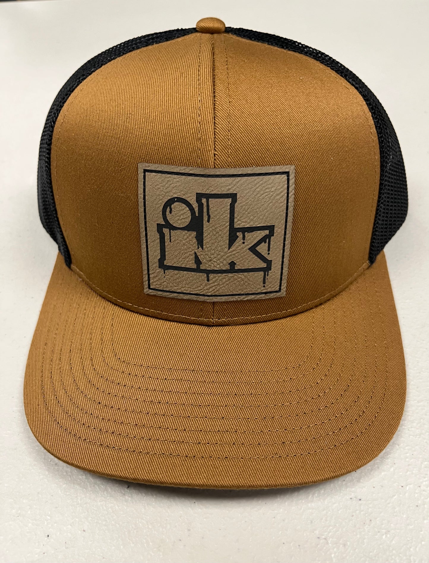 Sand and Black Leather Patch Hat