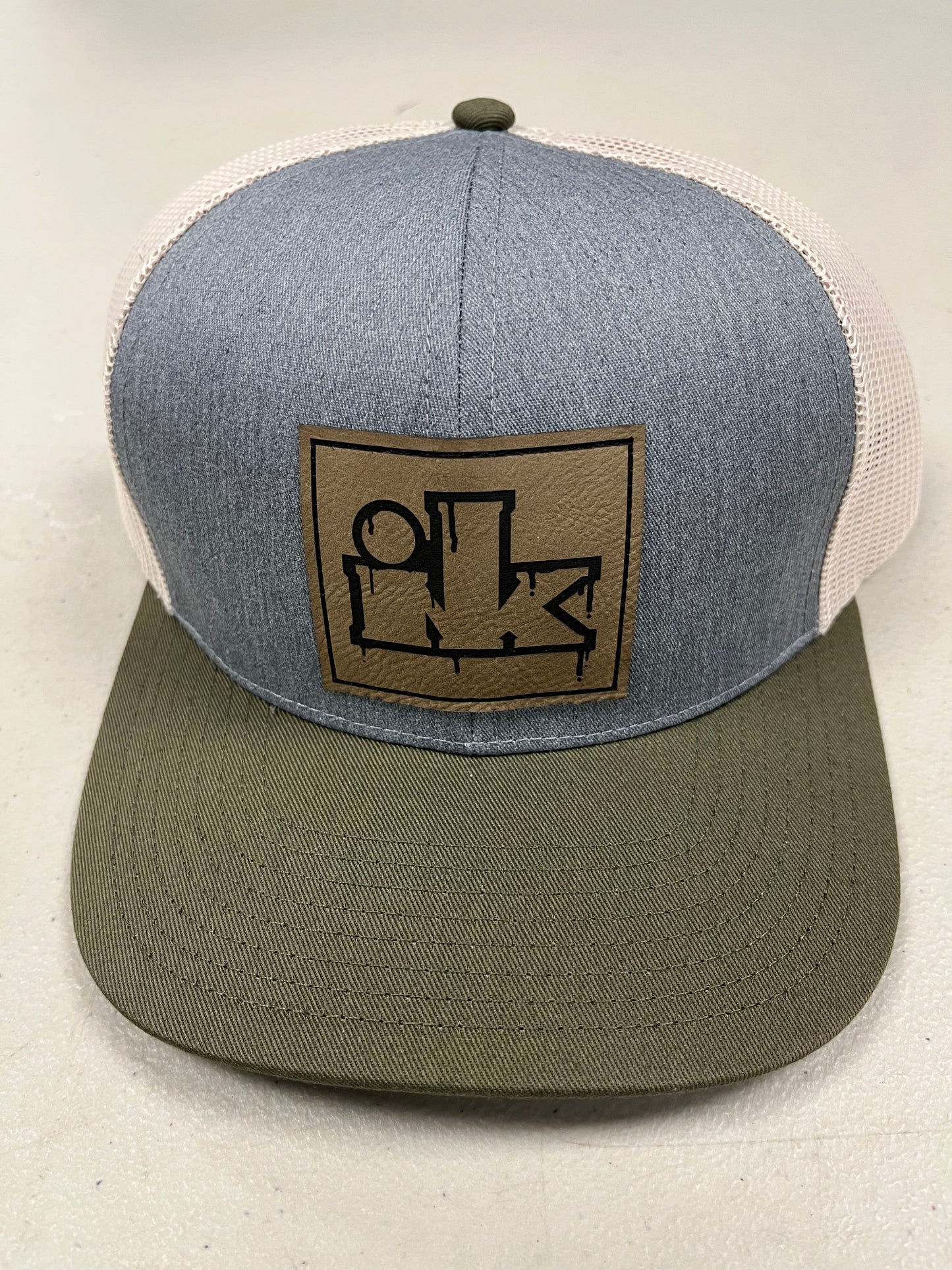 Grey and Loden Leather Patch Hat