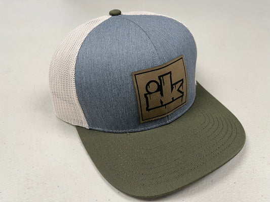Grey and Loden Leather Patch Hat
