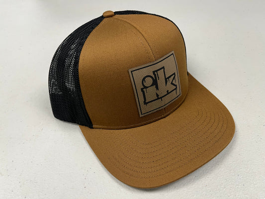 Sand and Black Leather Patch Hat